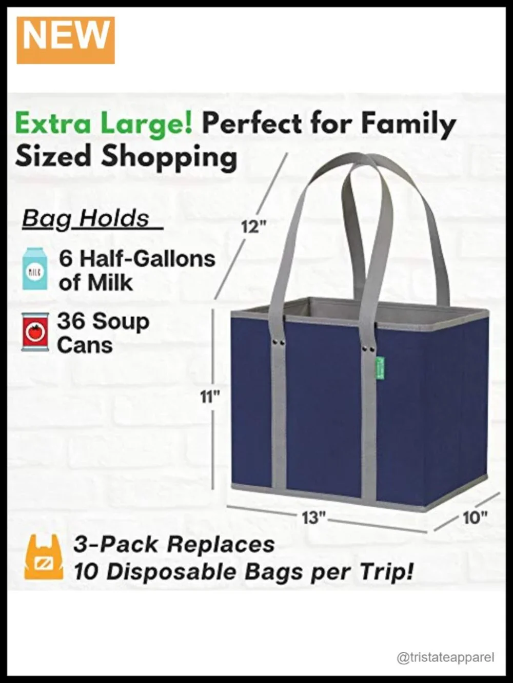 3 Pack Reusable Grocery Bags Heavy Duty Canvas Large Tote Shopping